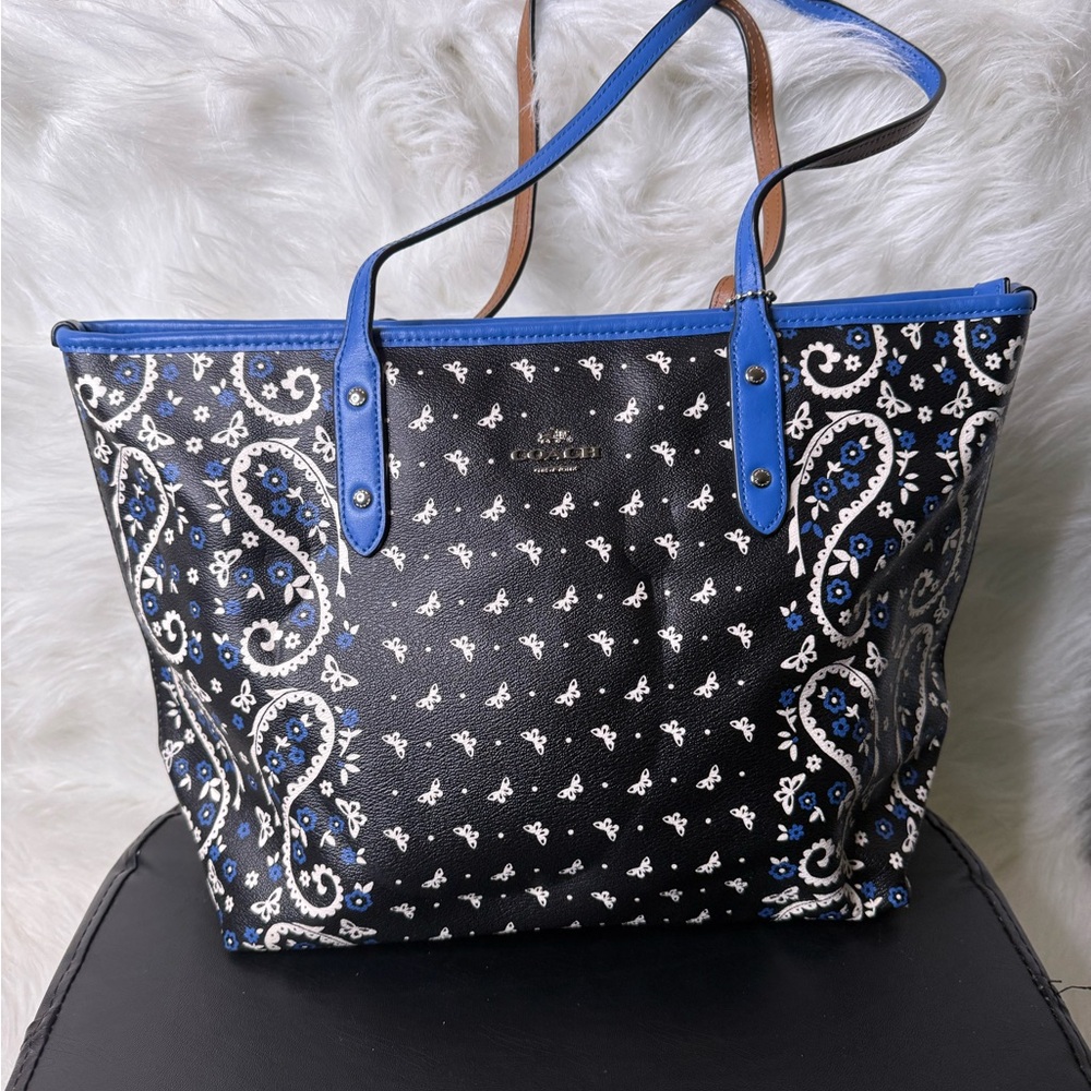 Coach Black and Blue Paisley Tote